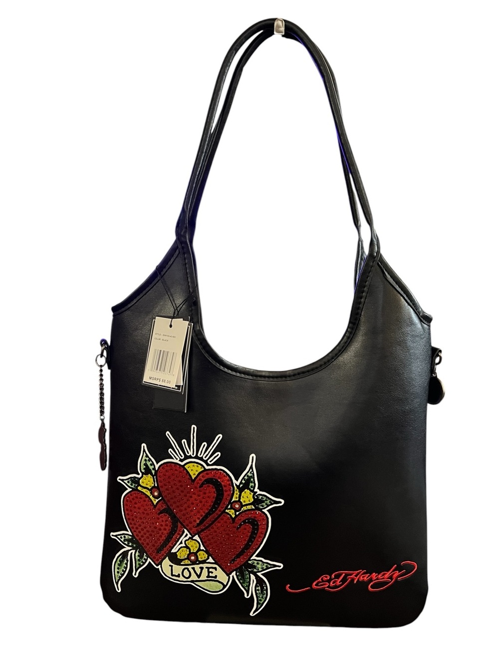 Ed Hardy Black Shoulder Bag with Red Heart Graphic